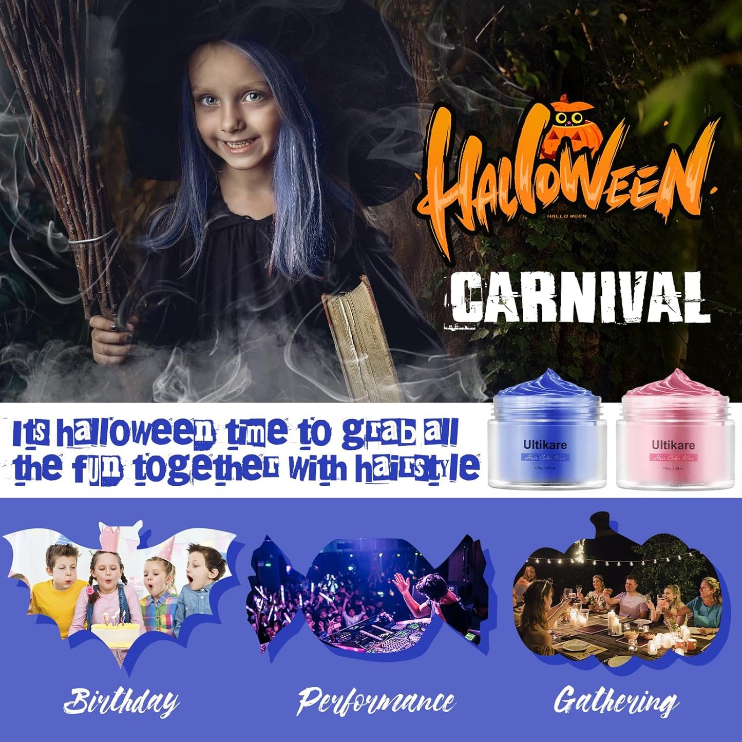 Temporary Hair Color for Kids, Ultikare Orange Hair Dye Washable Natural Hair Wax Color Chalk Mud Cream DIY Hairstyle Clay For Dark Hair Halloween, Cosplay, Party, Christmas Gift Girls 3.4 Fl Oz