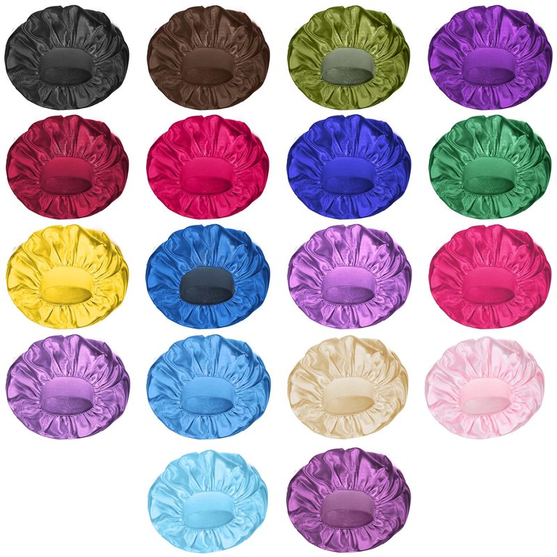 WLLHYF 18 Pcs Large Silk Bonnet for Sleeping, Satin Bonnets Wide Band Hair Bonnet Soft Elastic Hair Wrap Cap Silky Shower Cap for Black Women Men Curly Hairs