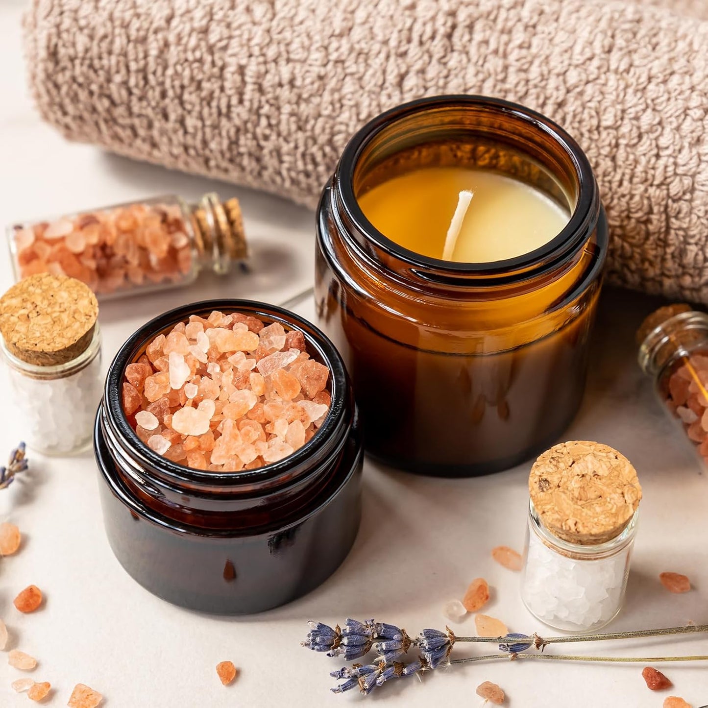 KEYWING 2oz Amber Glass Cosmetic Jars - 35 Pack Round Containers with Black Lids for Creams, Lotions, and Powders