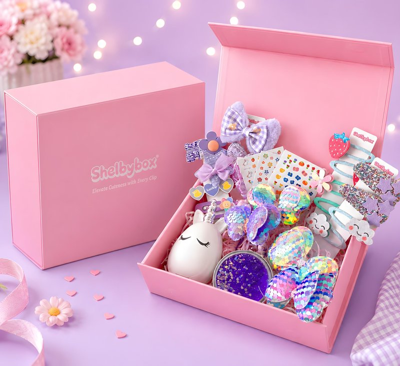 Hair Accessories for Girls Gift Set - Girl Hair Accessories Kit for Kids Ages 4-8, Purple Hair Clips, Barrettes, Ponytail Ties, Bows, Mirror & Unicorn Comb, Toddler Hair Set