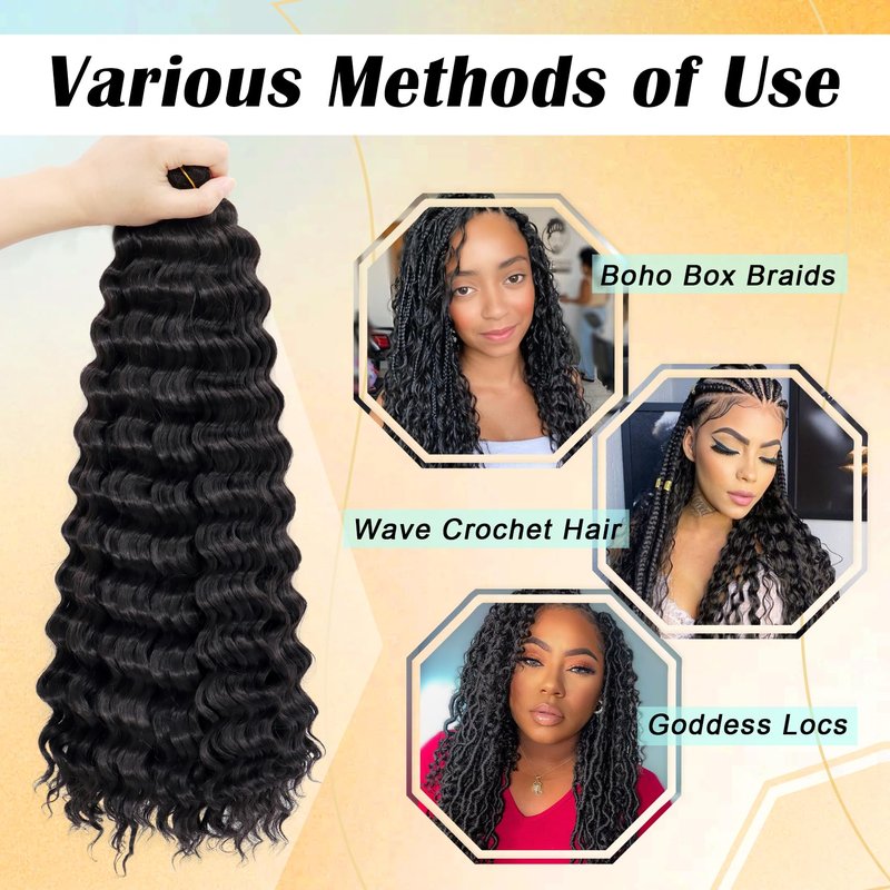 Eerya Ocean Wave Crochet Hair 18 Inch 6 Packs Deep Wave Crochet Hair for Black Women Synthetic Wavy Curly Braiding Hair for Boho Braids (18 inch,1B)