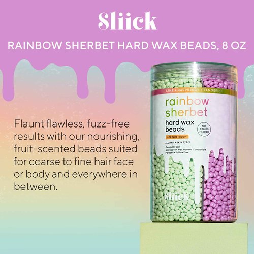 Sliick Hard Wax Beads for Hair Removal, Rainbow Sherbet - Stripless Wax Beads for Face, Body, & Sensitive Skin, 8 oz
