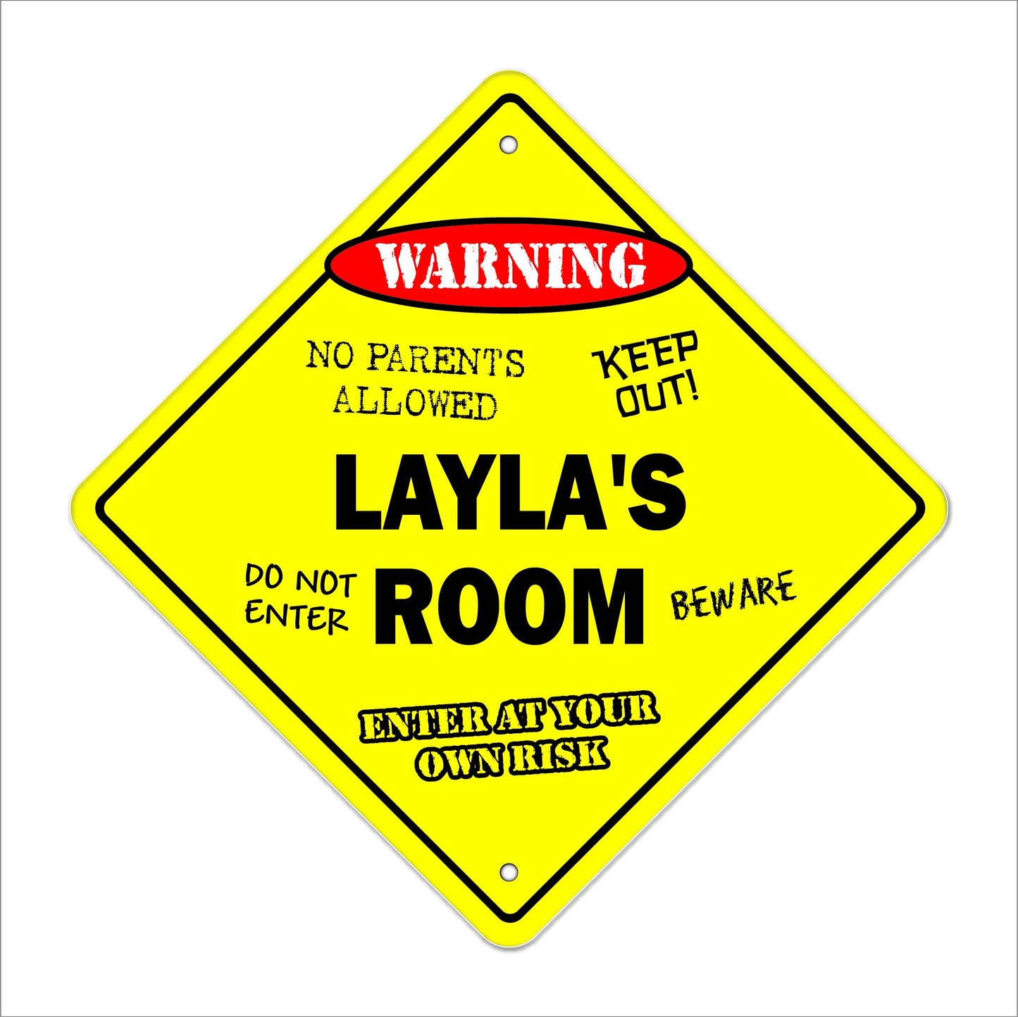 Layla's Room Sign Crossing Zone Xing | Indoor/Outdoor | 12" Tall Kids Bedroom Decor Door Children's Name boy Girl
