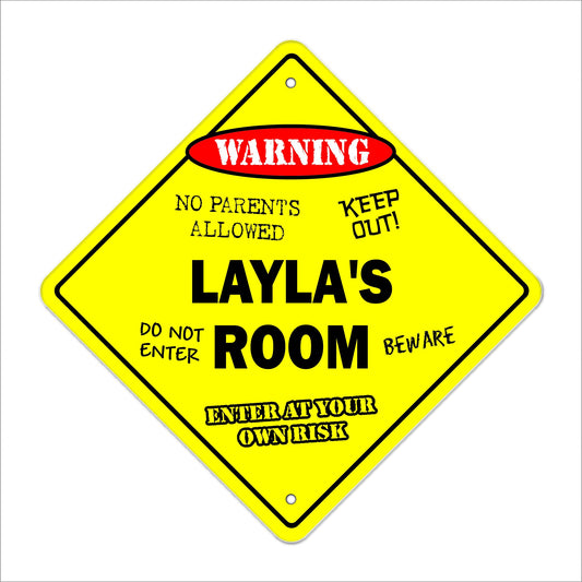 Layla's Room Sign Crossing Zone Xing | Indoor/Outdoor | 12" Tall Kids Bedroom Decor Door Children's Name boy Girl