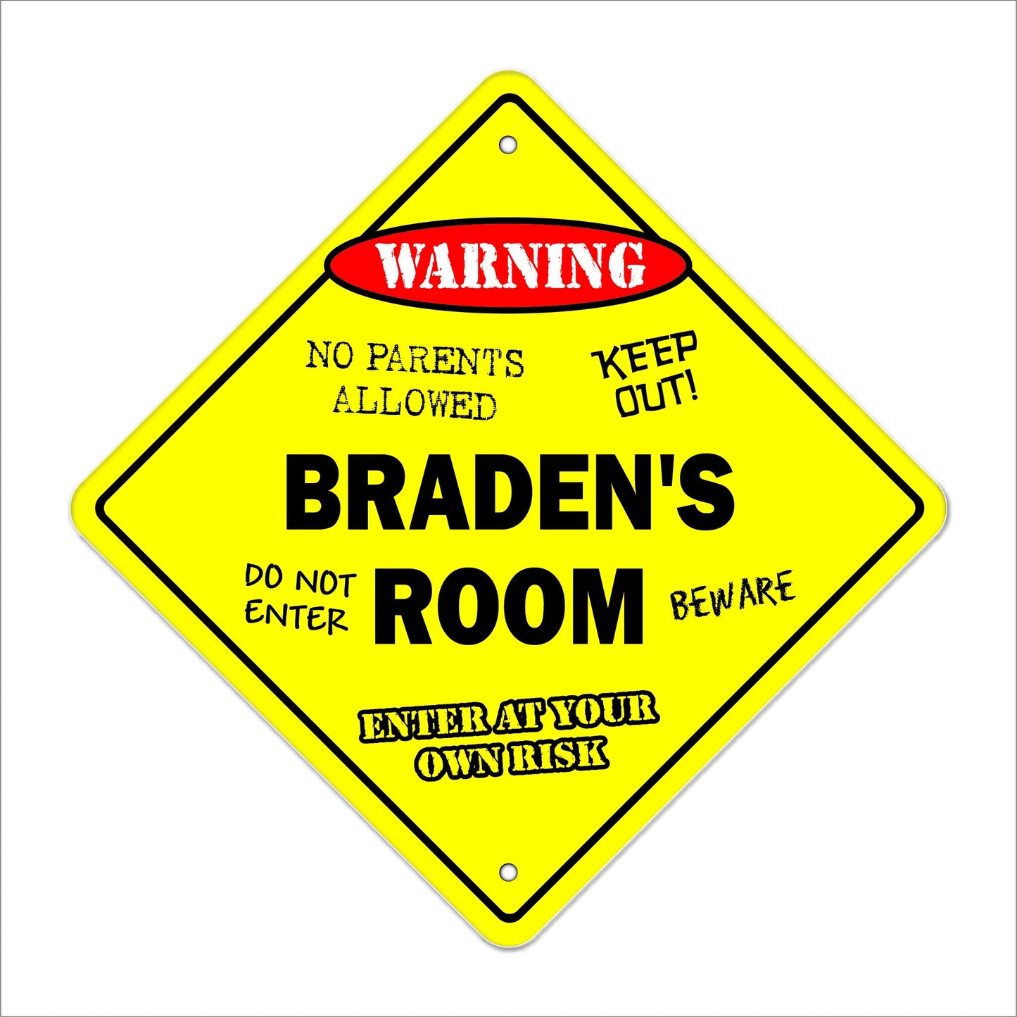 Braden's Room Sign Crossing Zone Xing | Indoor/Outdoor | 12" Tall Kids Bedroom Decor Door Children's Name boy Girl