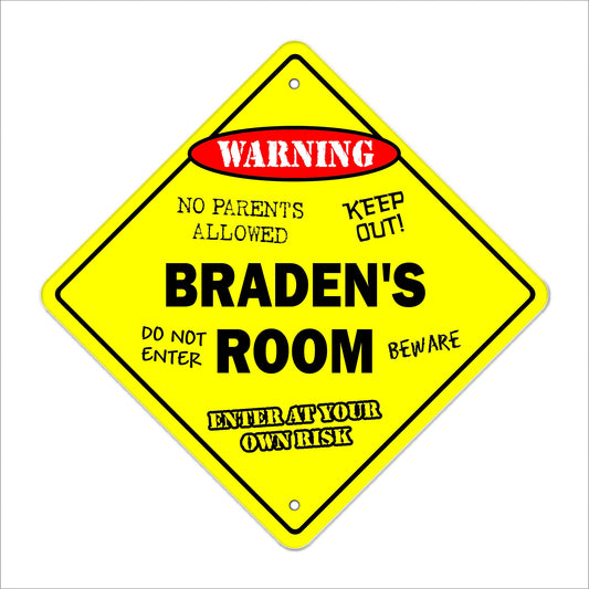 Braden's Room Sign Crossing Zone Xing | Indoor/Outdoor | 12" Tall Kids Bedroom Decor Door Children's Name boy Girl