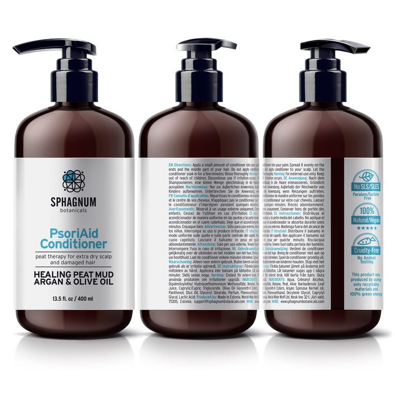 Sphagnum Botanicals Natural Psoriasis Conditioner 13.5 fl. oz. Peat Mud Support for Thin, Dry and Damaged Hair. Jojoba Oil and Aloe Vera for Silky Hair. Sulfate Free.