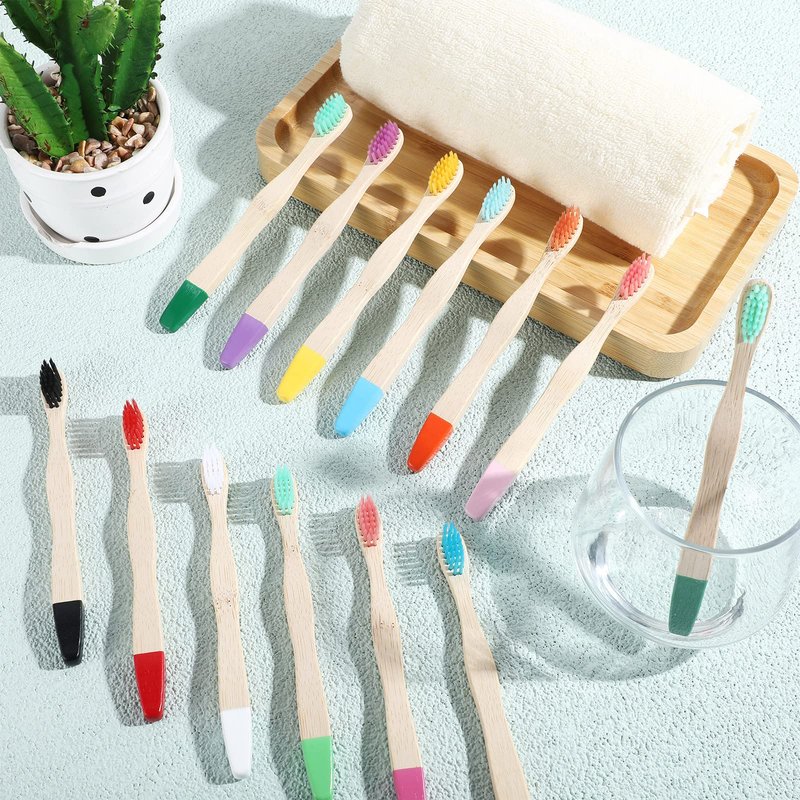 Estune 48 Pcs Kids Bamboo Toothbrushes Soft Bristle Individually Wrapped Toddler Toothbrush Manual Travel Tooth Brushes for Kids Children Adults School Travel Teeth Oral Supplies 5.7 Inch