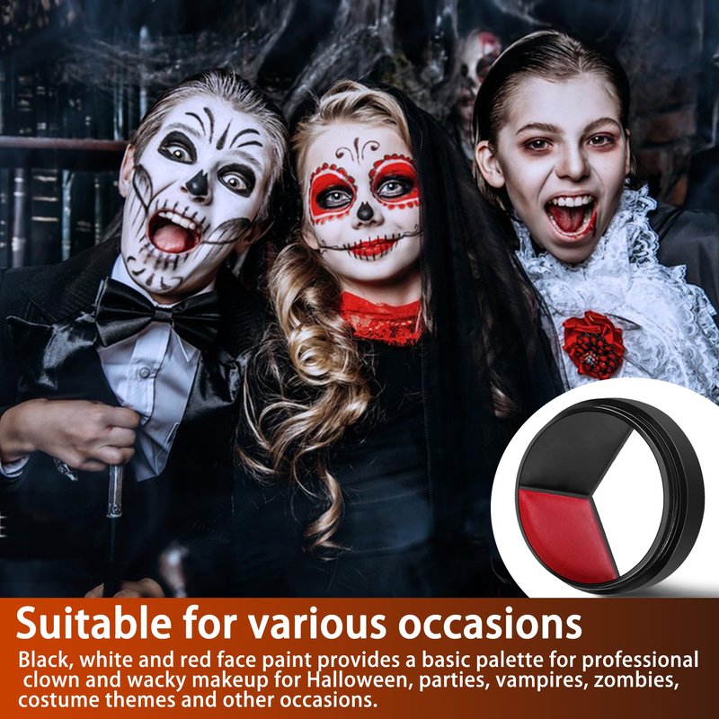 EBaokuup 3 Set Black White Red Face body Paint,3 Colors Clown Makeup Kit with Sponge and Brush,Joker Face Body Paint for Halloween Cosplay,Special Effect Makeup and Costume-Themed Party