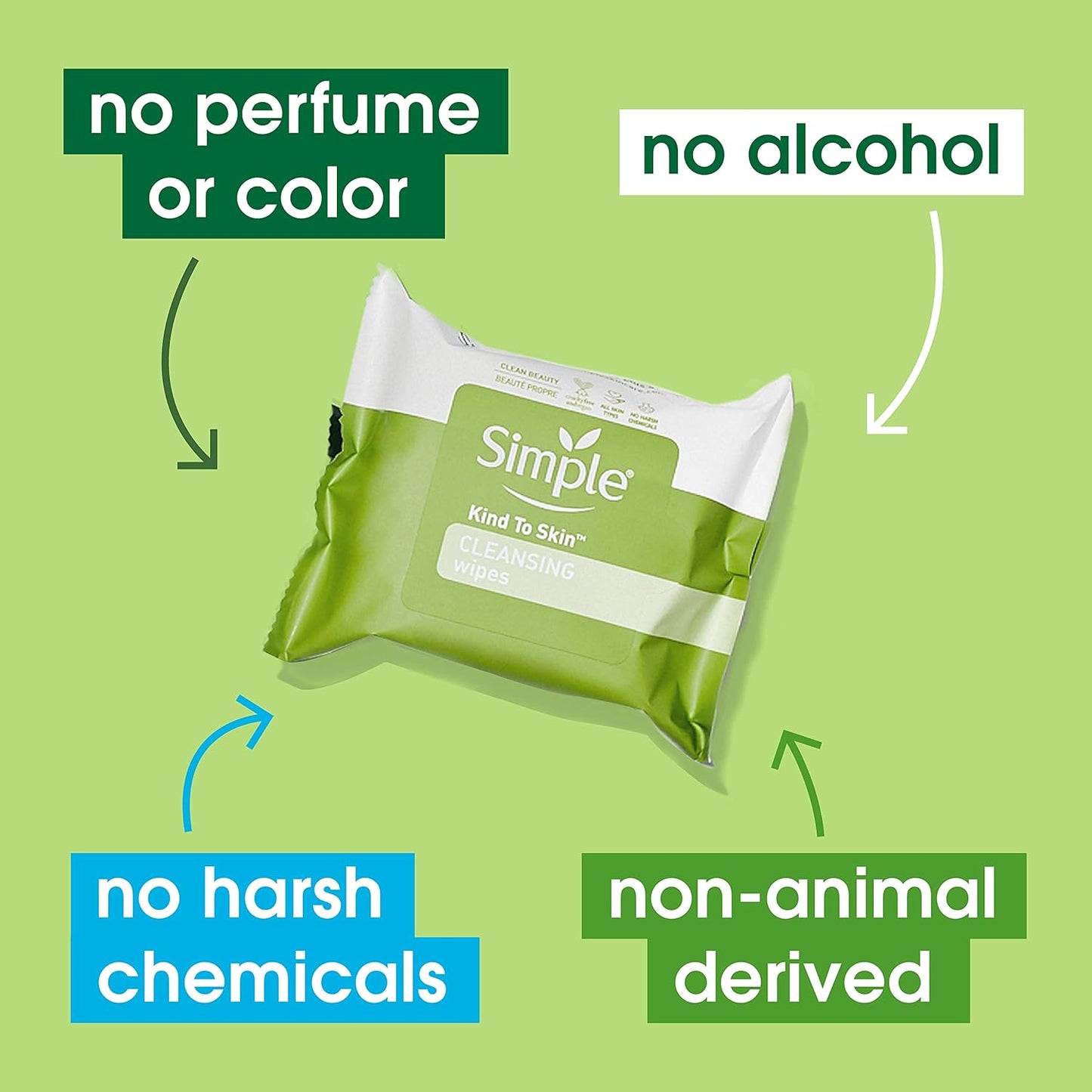 Simple Kind to Skin Cleansing Wipes Micellar Gentle and Effective Makeup Remover Free from color and dye, artificial perfume and harsh chemicals 25 Wipes