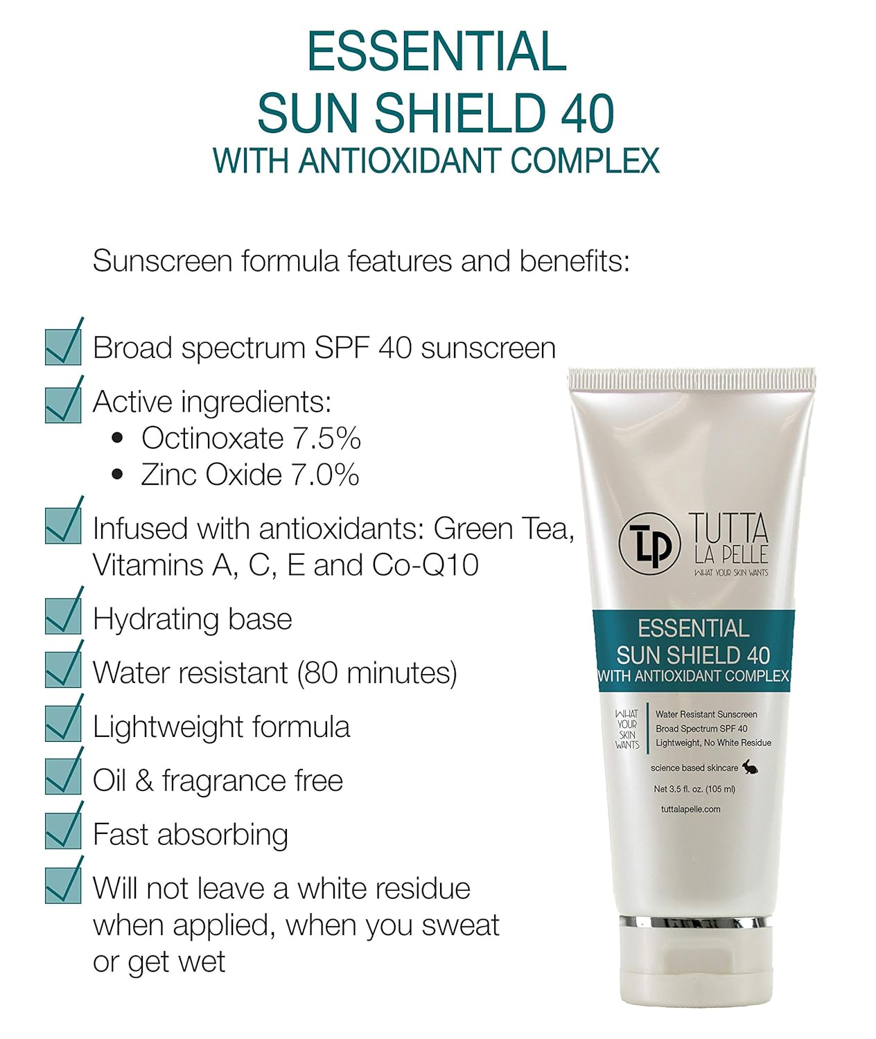Zinc Oxide Sunscreen SPF 40 - Broad Spectrum UVA/UVB Protection | Water-Resistant, Fragrance-Free, Lightweight - 3.5oz