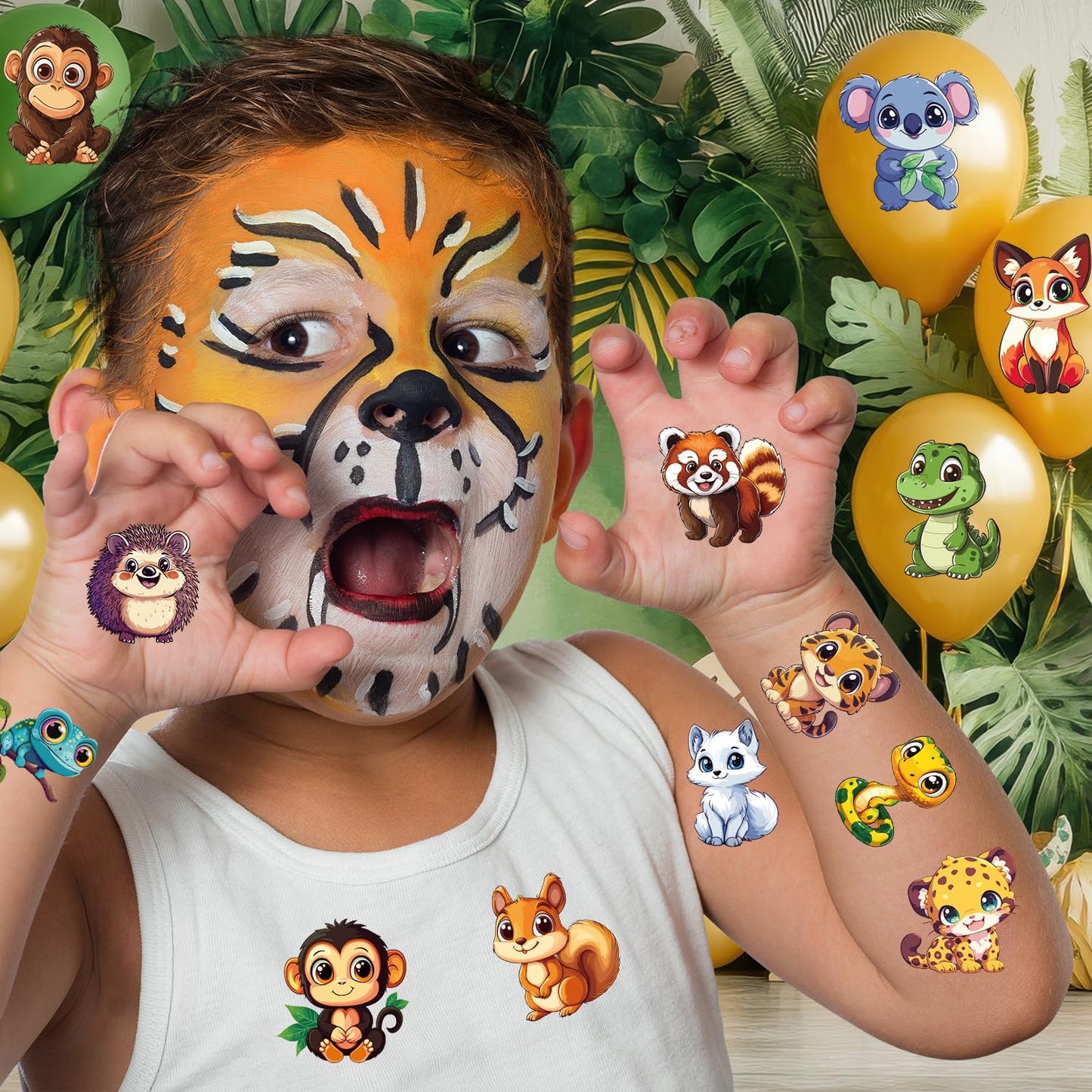 JCFIRE Larger Temporary Tattoos For Kids, 102 Styles Mixed Cute Animals Stickers Birthday Party Favors for Kids 3-5 4-8, Goodie Bag Stuffers Party Supplies Decoration Gifts Activities Games