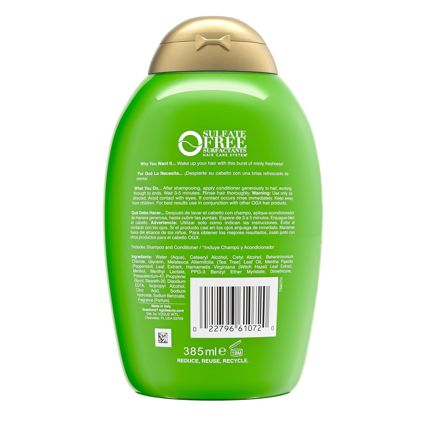 OGX Extra Strength Refreshing Scalp + Rosemary Mint Conditioner, Nourishing Hair & Scalp Conditioner Infused with Rosemary for Healthy-Looking Hair, Sulfate-Free Surfactants, 13 fl. oz