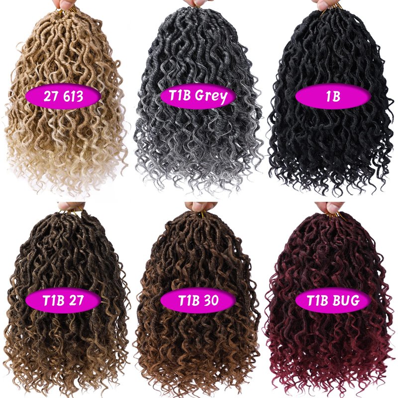 Goddess Locs Crochet Hair 18 Inch 7 Packs Ombre Brown Boho Faux Locs Crochet Hair for Black Women Pre Looped Crochet Locs with Curly Ends (1B/30/27)