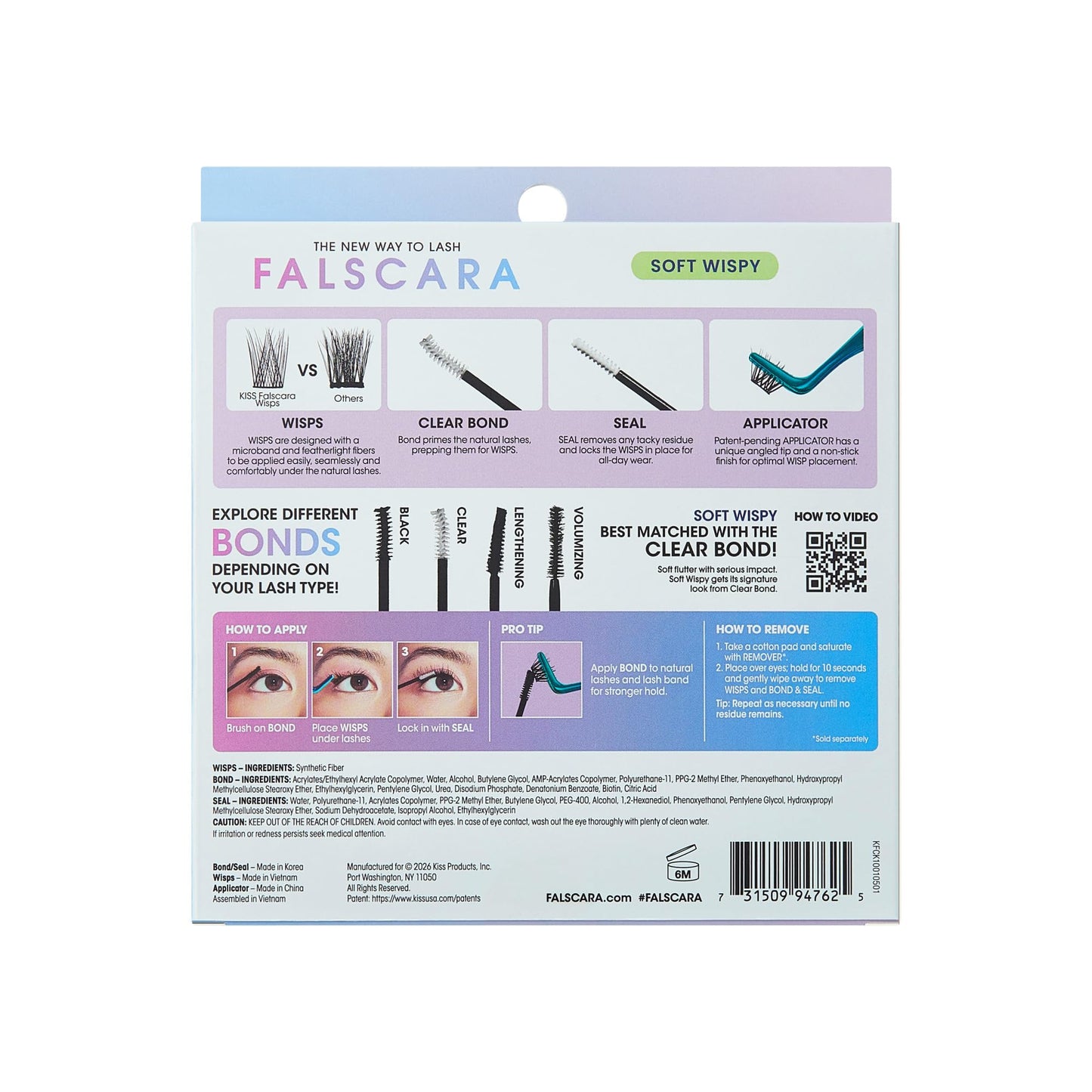 Falscara Soft Wispy Lash Clusters Kit, 36 Clear Band At-Home Lash Extensions with Bond, Seal & Applicator, 10mm - 14mm Lightweight Microband Wisps, Reusable Underlash Clusters, Up to 14 Days Wear