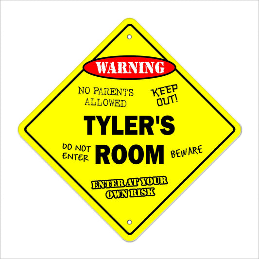 Tyler's Room Sign Crossing Zone Xing | Indoor/Outdoor | 12" Tall Kids Bedroom Decor Door Children's Name boy Girl