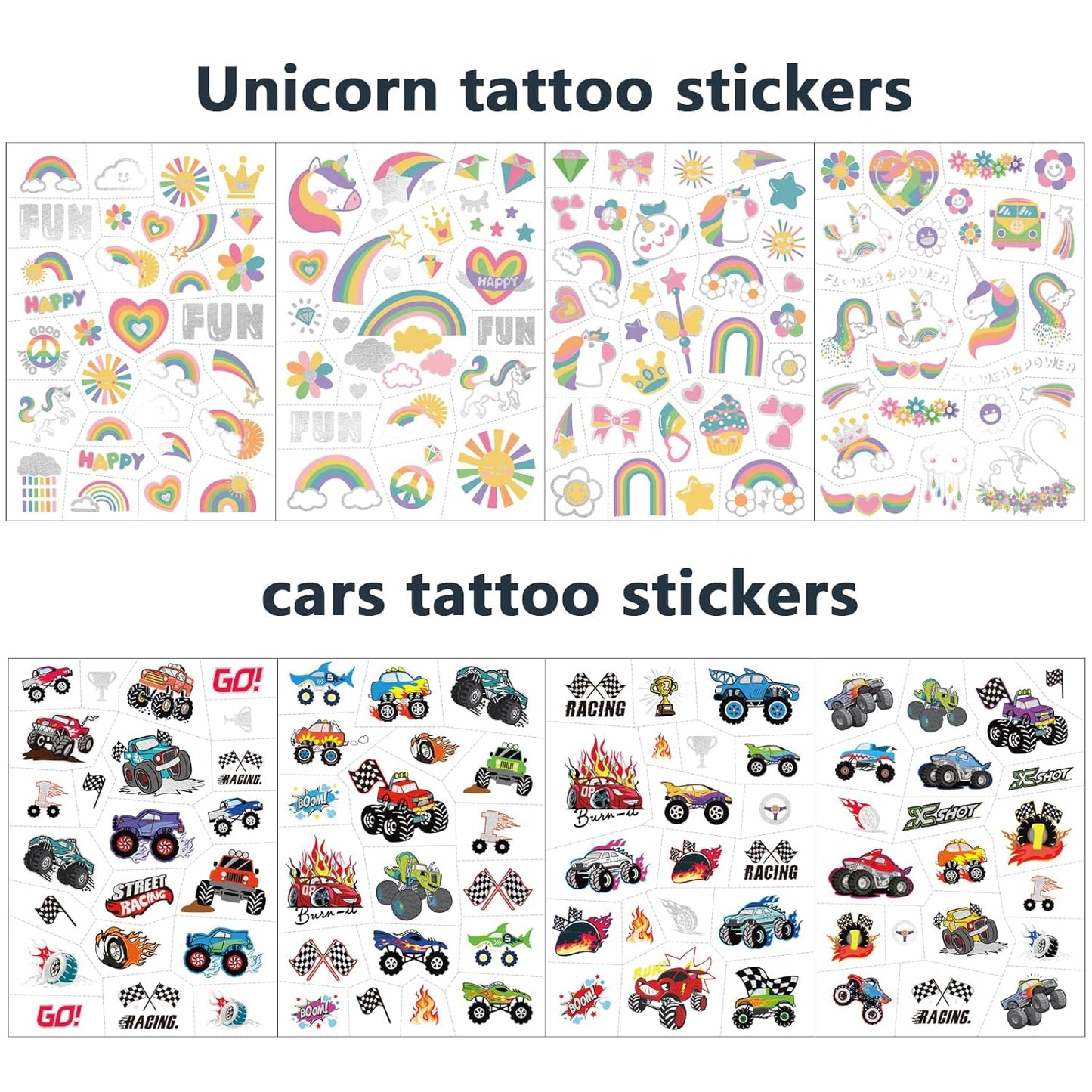 Waterproof Temporary Tattoos - 118pcs Groovy Fake Tattoo for Kids Birthday Party Supplies, Star Unicorn Smiley Rainbow Flower Candy Crown Arts and Crafts for Boys or Girls 6 7 8 9 10 11 12 years old