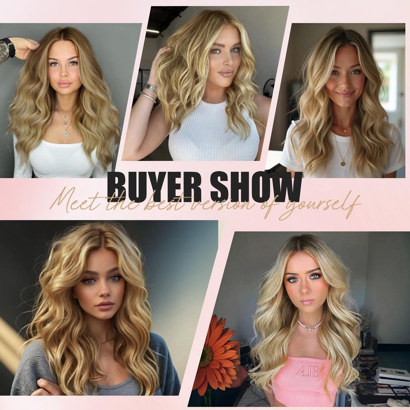 MISSQUEEN Medium Length Ombre Blonde Wavy Wig Short Curly Blond Wig for Women Synthetic Middle Part Heat Resistant Fiber Blonde Hair Wigs for Everyday Hairstyle Party Use