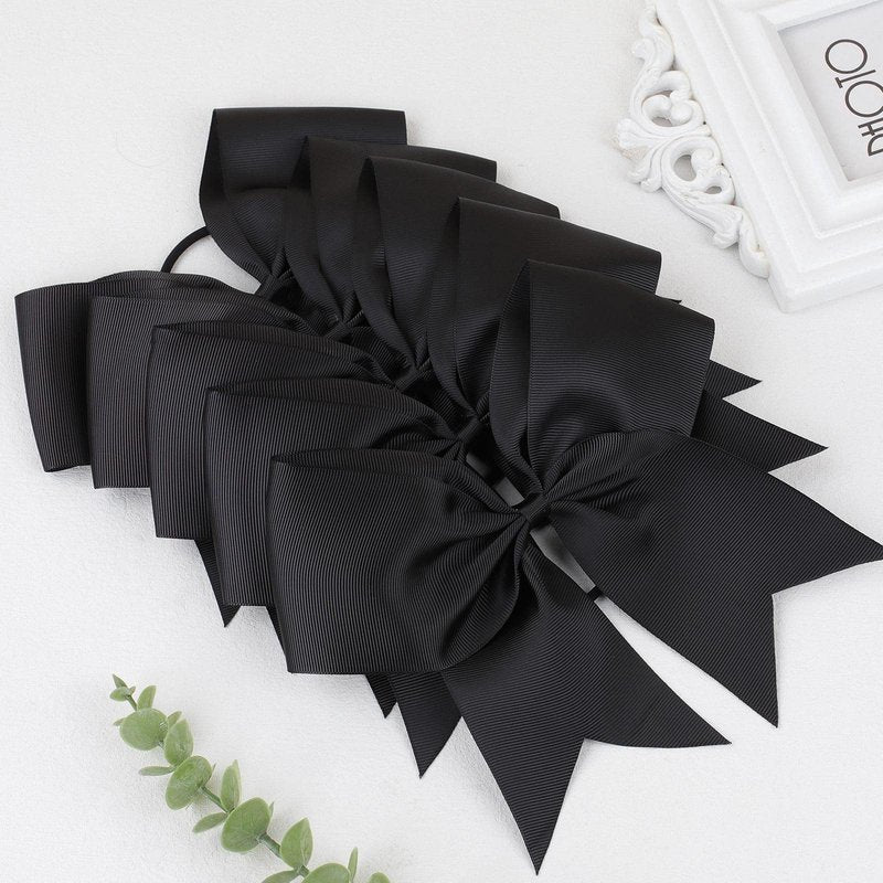 CN 30PCS 8" Large Cheer Bows, Cheerleading Bows Ponytail Holder for Girls, Grosgrain Ribbon Black Cheer Hair Bows with Elastic Hair Tie for Cheerleader College Sports Softball Competition