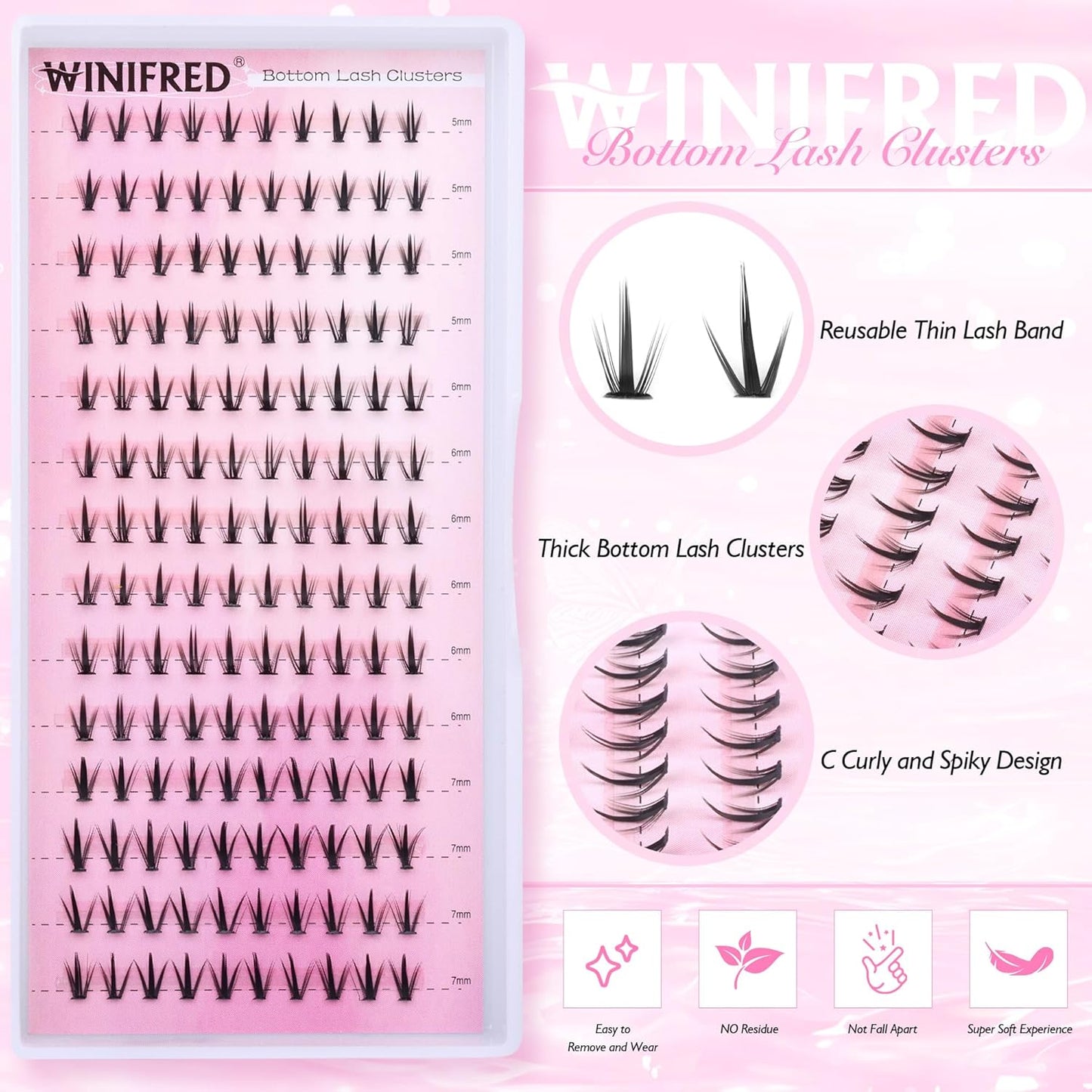 Winifred Bottom Lash Clusters Thick Volume Lower Lash Extension DIY Individual Lashes Bottom Clusters Lashes for Cluster Eyelash Extensions (168pcs)