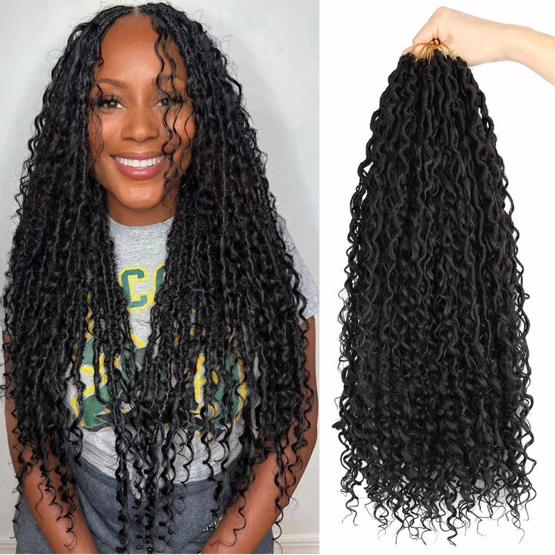 LMZIM 24 inch Goddess Locs Crochet Hair 8 Packs Faux Locs Crochet Hair for Black Women Pre Looped River Locs Crochet Hair with Curly Ends #2