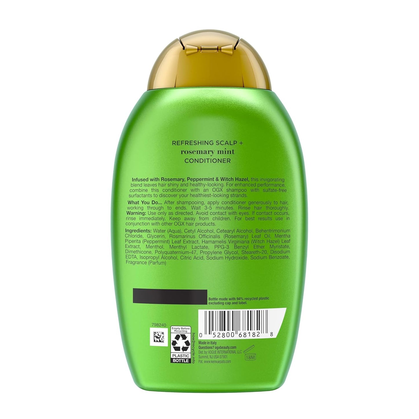 OGX Extra Strength Refreshing Scalp + Rosemary Mint Conditioner, Nourishing Hair & Scalp Conditioner Infused with Rosemary for Healthy-Looking Hair, Sulfate-Free Surfactants, 13 fl. oz