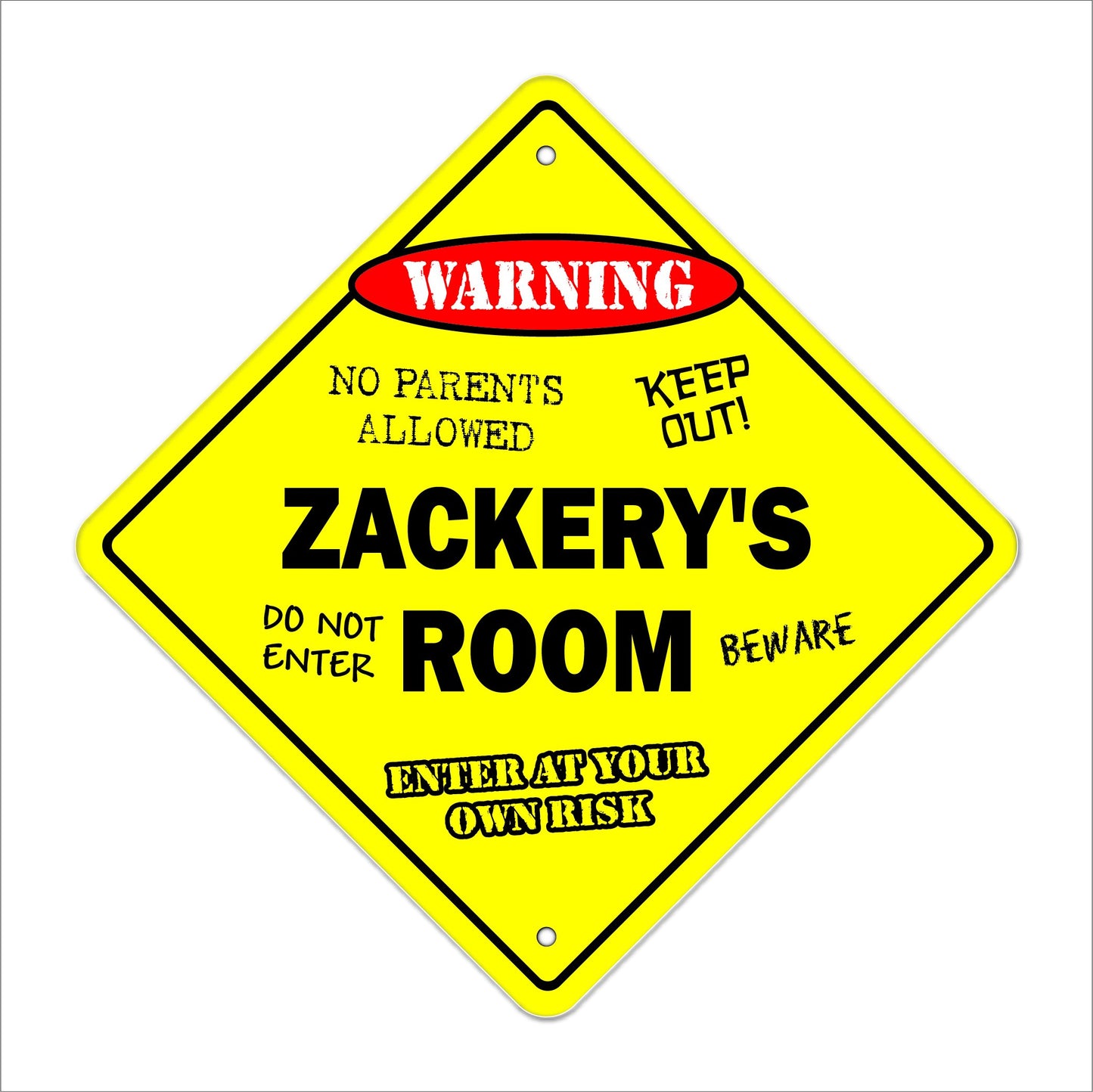 Zackery's Room Sign Crossing Zone Xing | Indoor/Outdoor | 12" Tall Kids Bedroom Decor Door Children's Name boy Girl