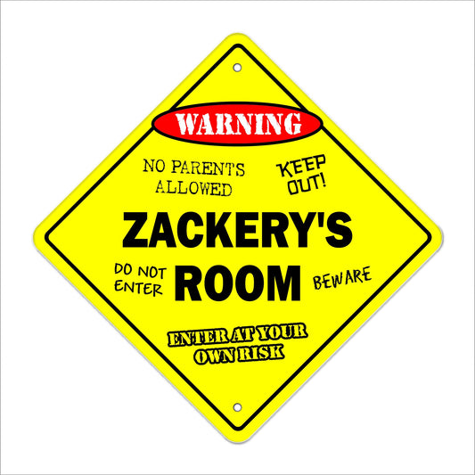 Zackery's Room Sign Crossing Zone Xing | Indoor/Outdoor | 12" Tall Kids Bedroom Decor Door Children's Name boy Girl
