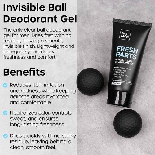 The Man Fresh Parts-Invisible Ball Deodorant Gel-Odor Control & Intimate Hygiene for Men-Quick Drying Balls, Crotch & Groin Gel-No Sticky or Powdery Residue-Sweat Defense for Happy Nuts (3fl.oz)