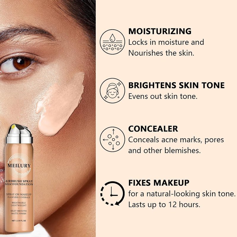 AirBrush Foundation Spray Set - Longwear Waterproof Liquid Matte Foundation Mist | Hydrating Face Primer Kit (01 Natural)