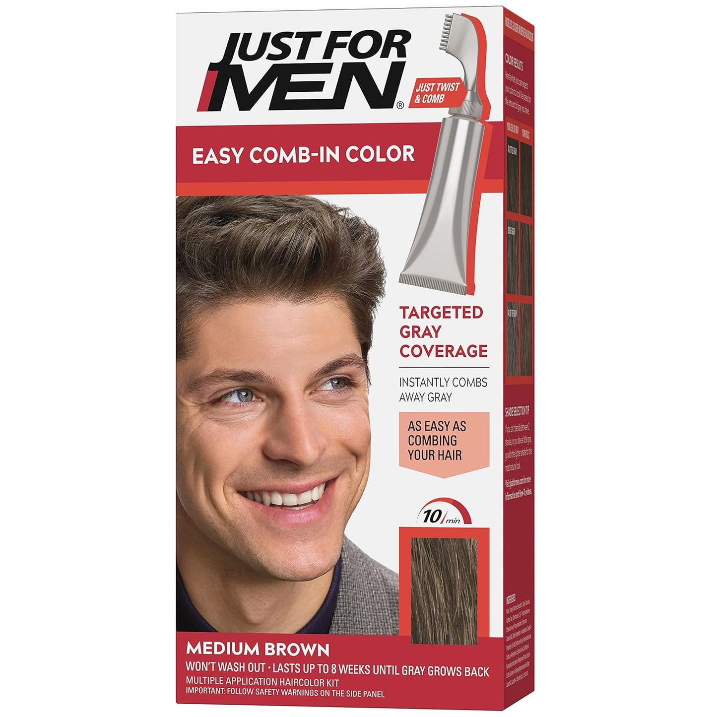 Just For Men Easy Comb-In Color Mens Hair Dye, Easy No Mix Application with Comb Applicator - Medium-Dark Brown, A-40, Pack of 1