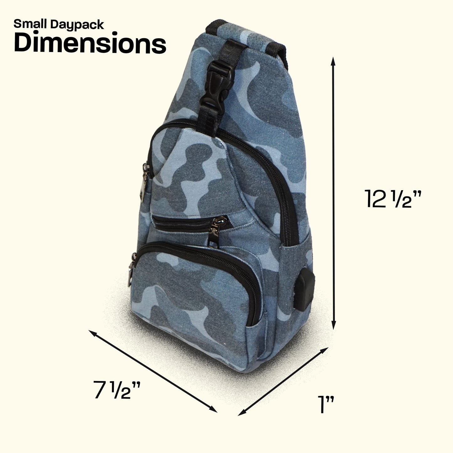 Nupouch Anti-Theft Daypack Crossbody Sling Backpack, USB Charging Connector Port, Lightweight Day Pack for Travel, Hiking, Everyday, Regular, Navy