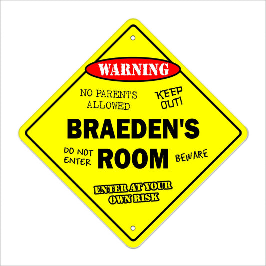 Braeden's Room Sign Crossing Zone Xing | Indoor/Outdoor | 12" Tall Kids Bedroom Decor Door Children's Name boy Girl
