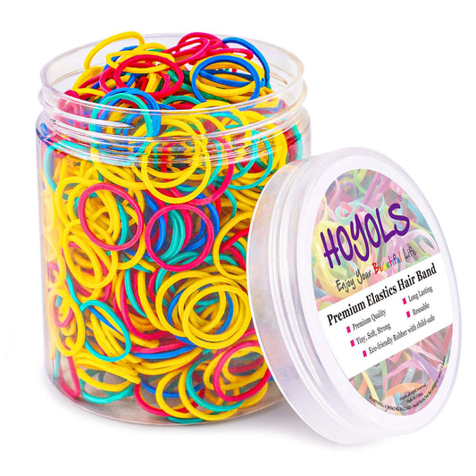 HOYOLS 3/4” Inches Black Hair Rubber Bands for Hair Ties Small Mini Elastics Bands Large Braiding Ponytail Holders for Baby Toddler Girls Kids No Damage 600pcs (M) Latex-Free