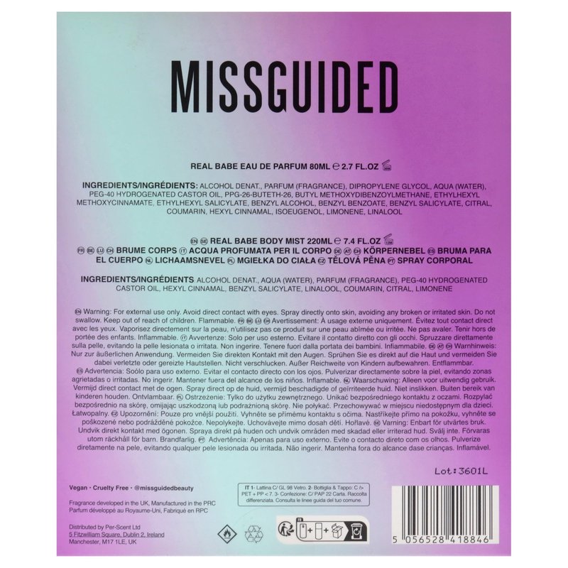 MISSGUIDED Real Babe for Women - 2 Pc Gift Set 2.7oz EDP Spray, 7.4oz Body Mist