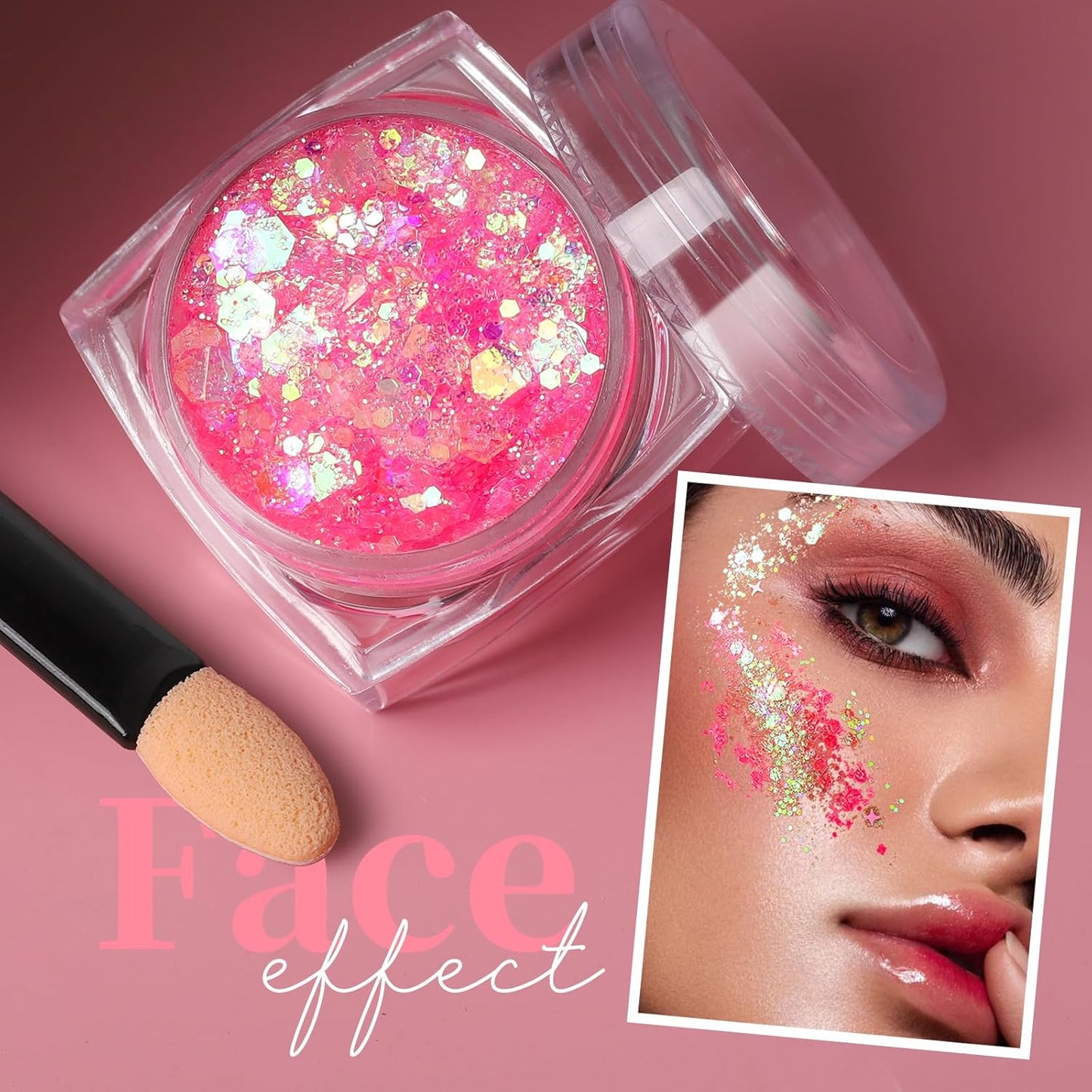 Teenitor Face Glitter Body Glitter, Clear White Body Glitter Gel, Hair Glitter Gel, 6 Shapes Rave Glitter, Mermaid Sequins Makeup Glitters Face Paint, Chunky Sparkling Glitter Gel for Women