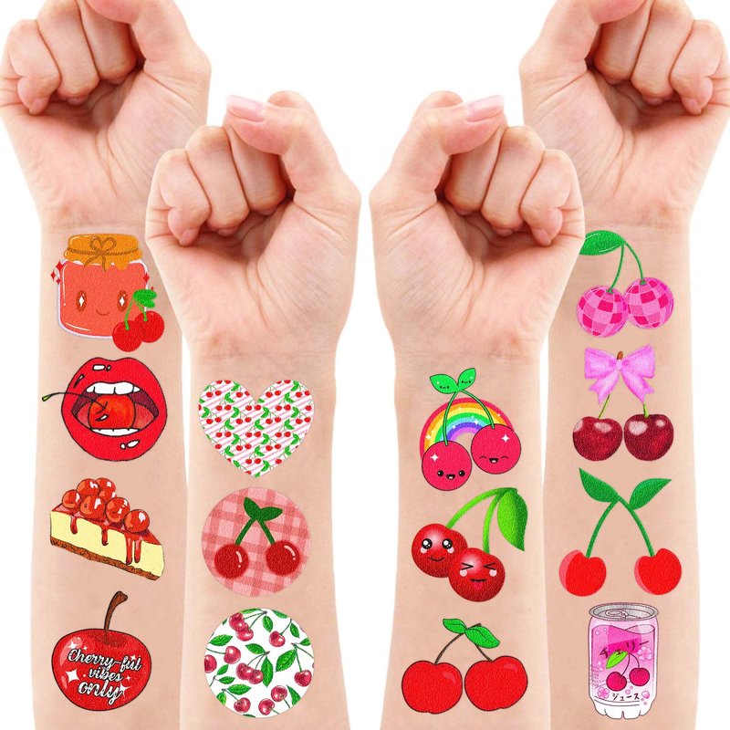Generic 96 PCS Cute Cherry Tattoos Stickers Themed Fruit Birthday Party Decorations Supplies Favors Cherries Decor Cherry Print Gifts for Girls Boys School Classroom Prizes Rewards, Red