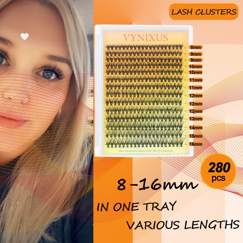Lash Extension Kit Eyelash Clusters with Lash Bond and Seal Waterproof Lash Glue Remover Tweezers Brush Lash Clusters Kit Cluster Eyelash Extensions Kit (Set 20D-0.07D-Mix8-16)