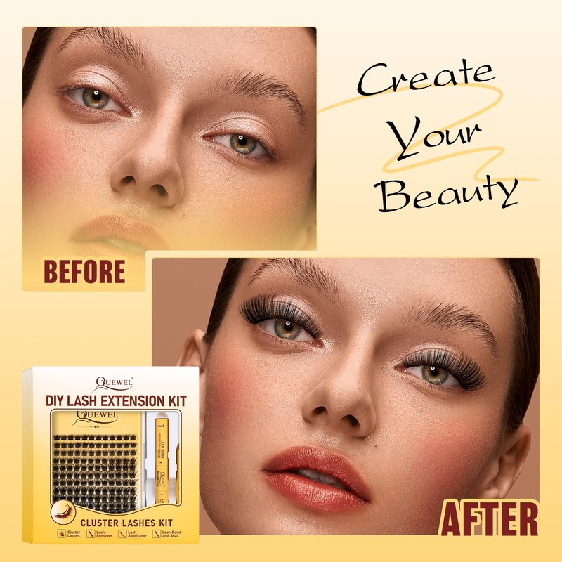 QUEWEL Lash Clusters Kit, Lashes Clusters Bond and Seal Waterproof, Eyelash Clusters Applicator Tool with Cluster Lashes Glue Remover for Natural Look DIY At Home(ZS-H01-kit)