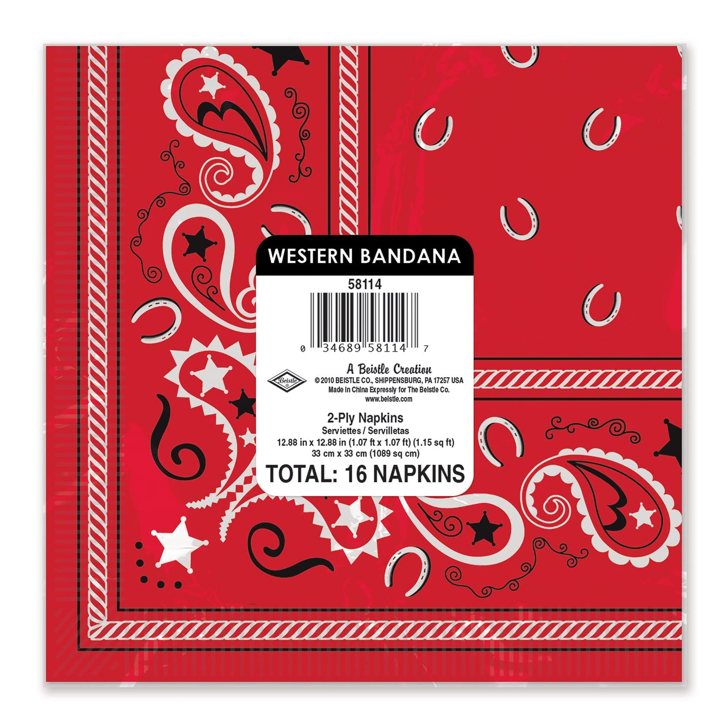 Beistle Red Bandana Luncheon Napkins 16 Count