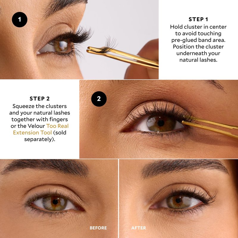 Velour-Xtensions™ Self-Stick Lash Clusters Everyday Natural, Self Adhesive Eyelashes with 18 Underlash Clusters, New No Glue Technology for Lightweight Effortless Lash Look at Home