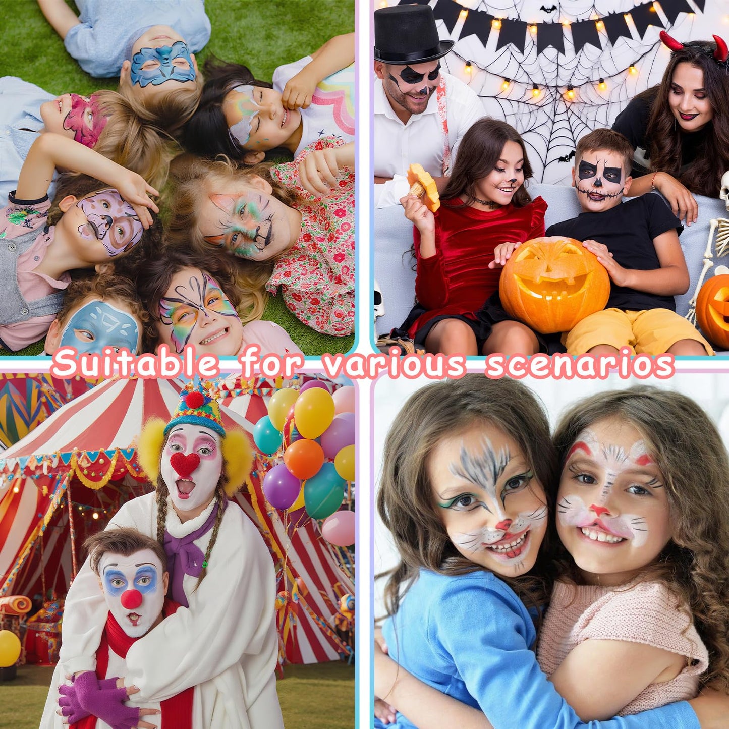 Catephe Face Painting Kit for Kids, 18 Colors Body Paint Set With Brushes, Body Makeup Kit for Makeup Parties, Halloween