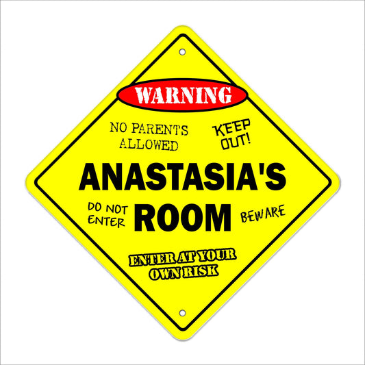 Anastasia's Room Sign Crossing Zone Xing | Indoor/Outdoor | 12" Tall Kids Bedroom Decor Door Children's Name boy Girl