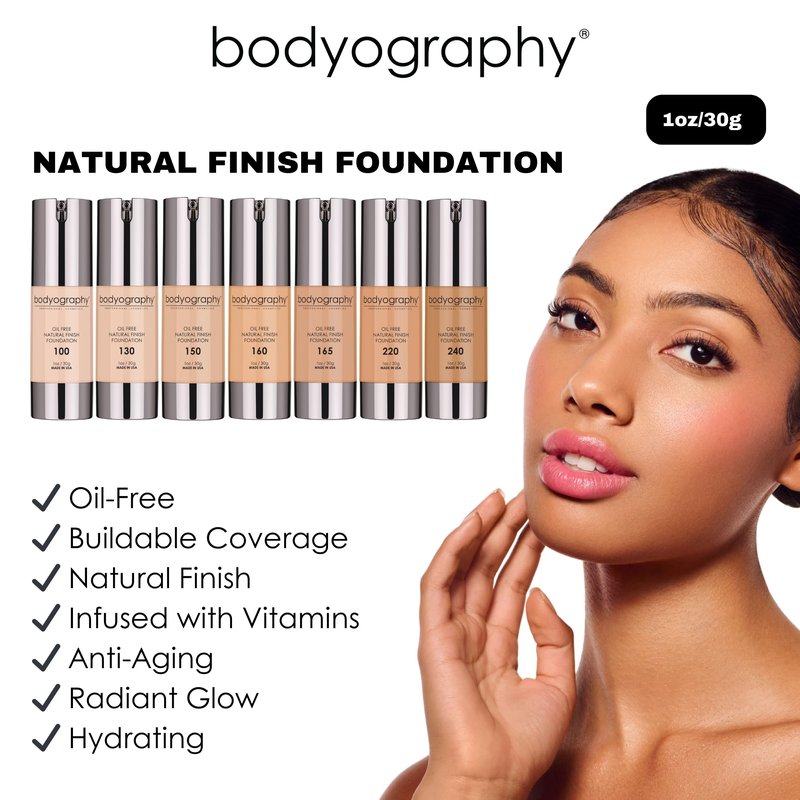 BODYOGRAPHY - NATURAL FINISH Foundation (Light #130): Oil-Free Anti-Aging Salon Natural Finish w/ Vitamin E, C, Antioxidants | Vegan, Gluten-Free, Paraben-Free