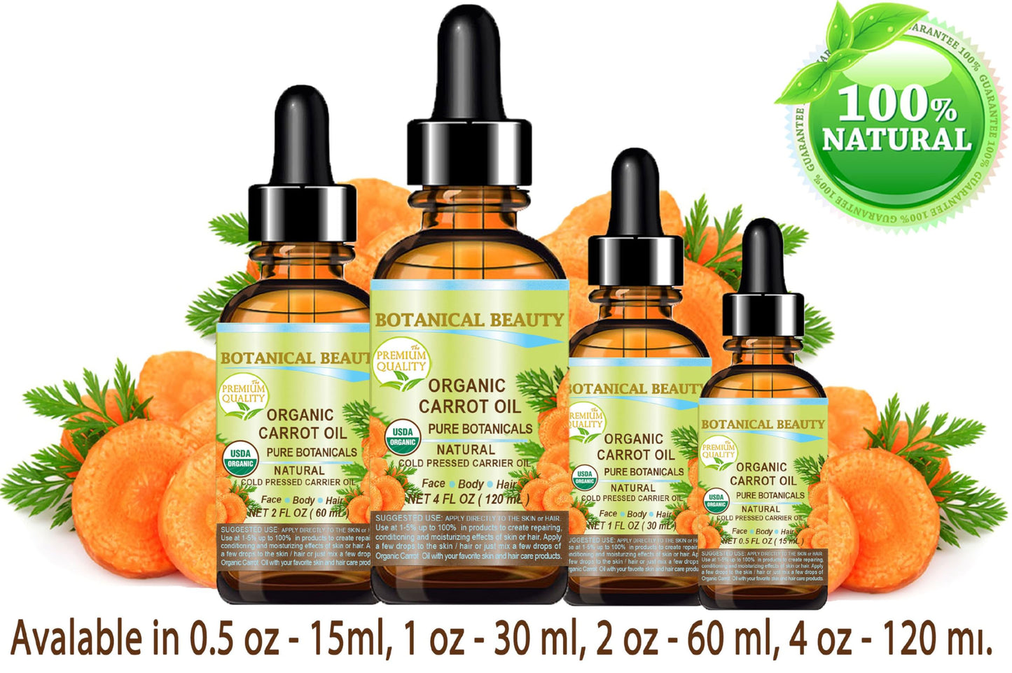 Botanical Beauty Organic CARROT SEED OIL 100% Pure VIRGIN UNREFINED Undiluted Cold Pressed Carrier Oil for Face, Skin, Body, Hair, Lip, Nails. Rich in Beta Carotene, Vitamin E (2 Fl Oz)