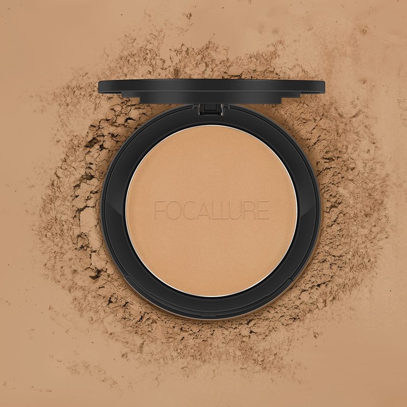 FOCALLURE Flawless Pressed Powder, Control Shine & Smooth Complexion, Pressed Setting Powder Foundation Makeup, Portable Face Powder Compact, Long-Lasting Matte Finish, Nude
