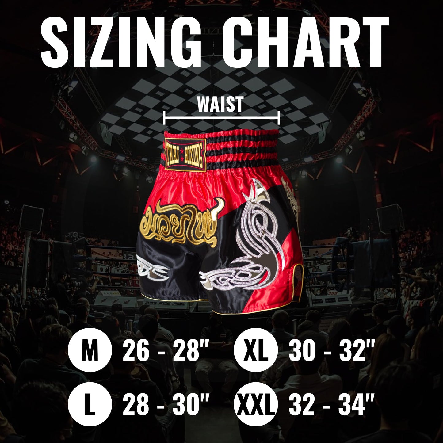 SIAMKICK Classic Muay Thai Shorts for Men Women Boxing Kickboxing High Grade MMA Fight Clothing Training Workout Trunks (M, Black/Red)