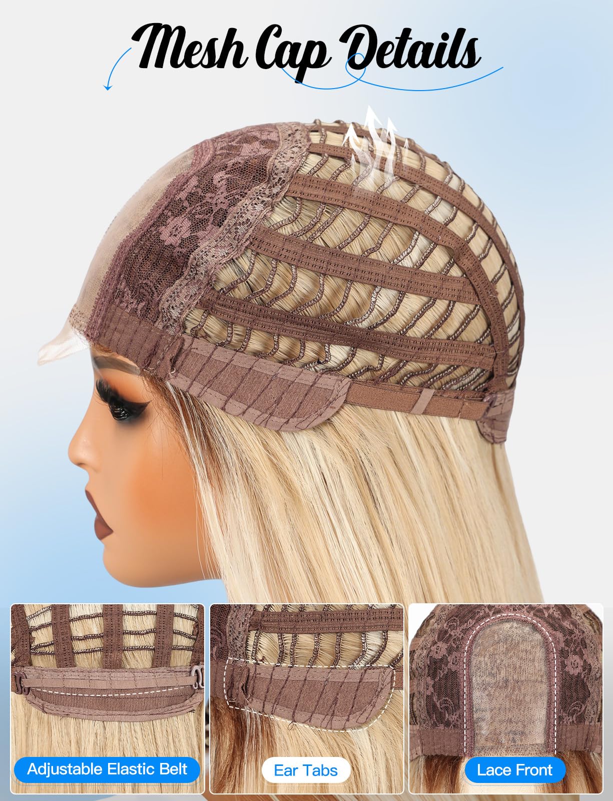 HAIRCUBE Long Straight Wig for Women, Heat Resistant Synthetic Hair with Bangs, Natural Looking Pre-Cut Lace Front Wig, Soft & Lightweight for Daily Use, Cosplay, Parties (Blonde)