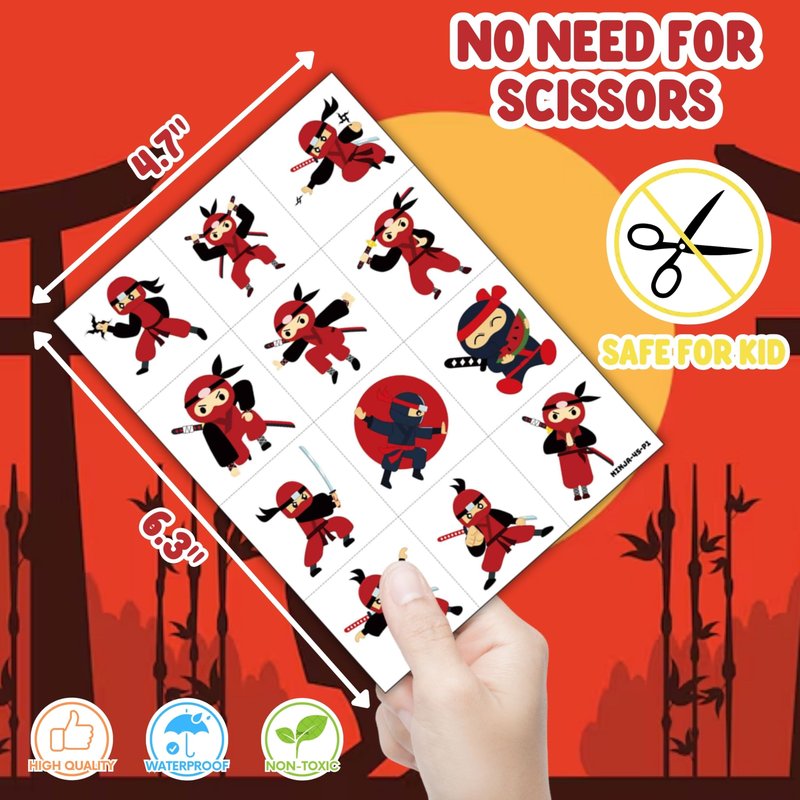 72 PCS Ninja Party Favors – 48 Pre-Cut Temporary Tattoos & 24 Ninja Punch Balloons Themed Birthday Party Decorations Supplies Favors Gifts, Goodie Bag Fillers, Classroom Rewards