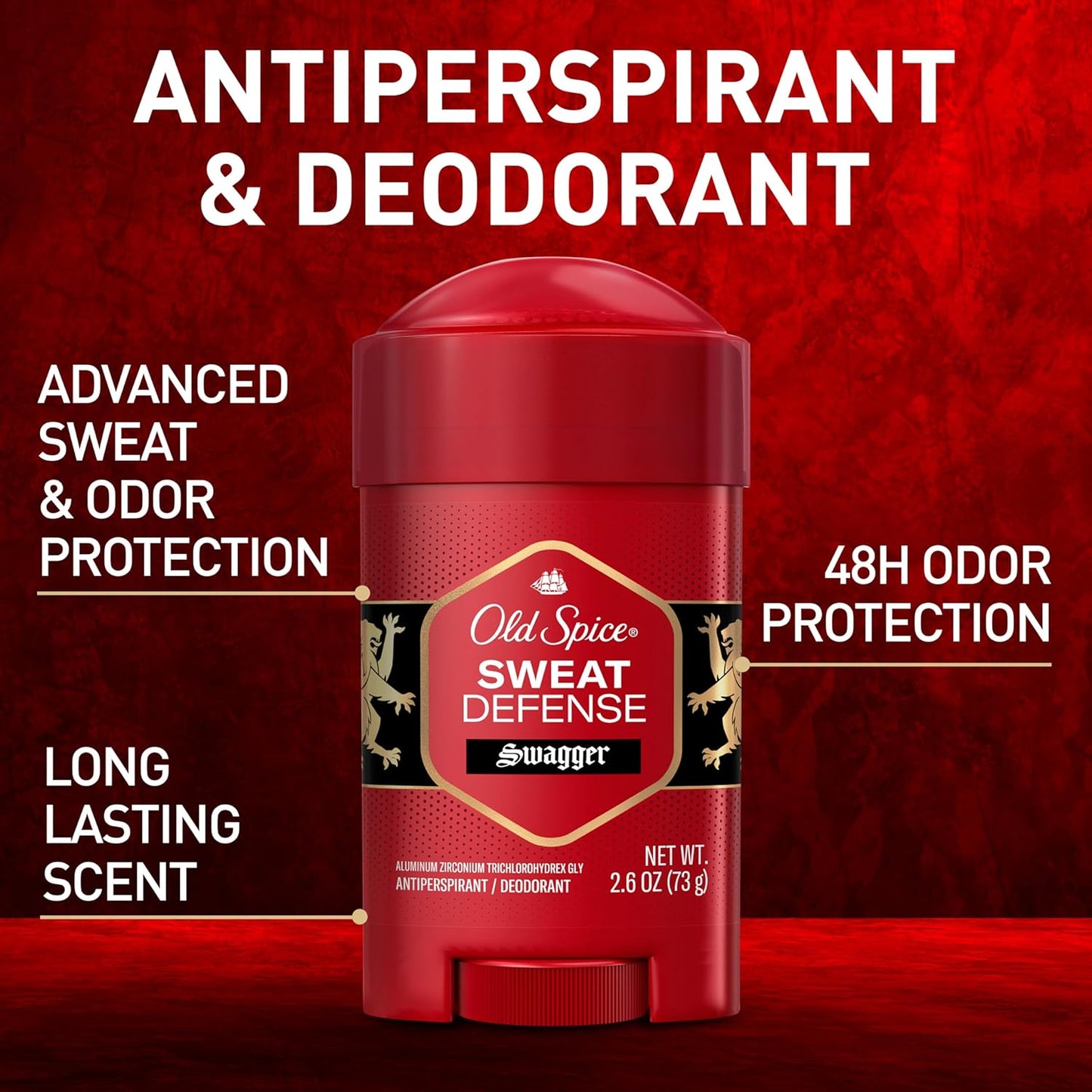 Old Spice Sweat Defense Antiperspirant & Deodorant for Men, 24/7 Ultimate Sweat Protection, Long Lasting Scent, Soft Solid, Swagger with Cedarwood Scent, 2.6 oz